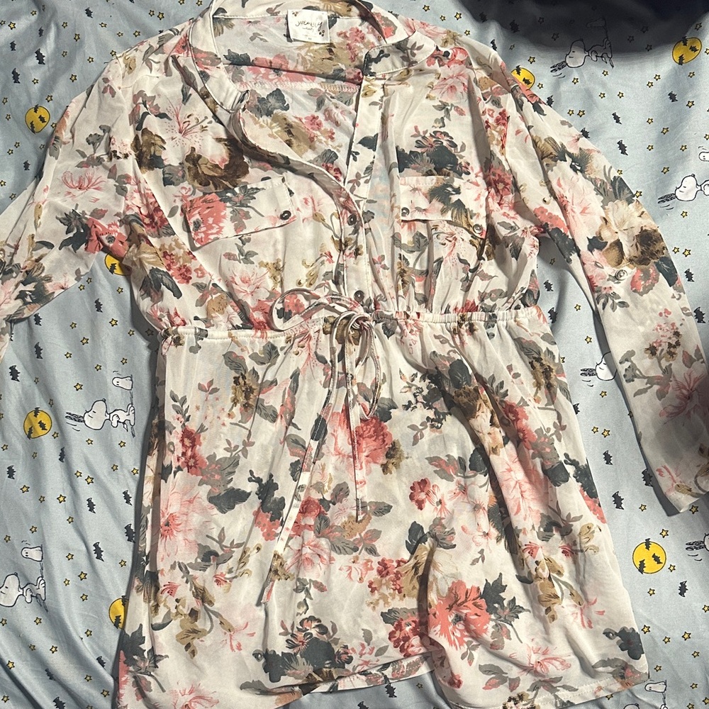Siren Lily Floral Blouse in Cream and Pink